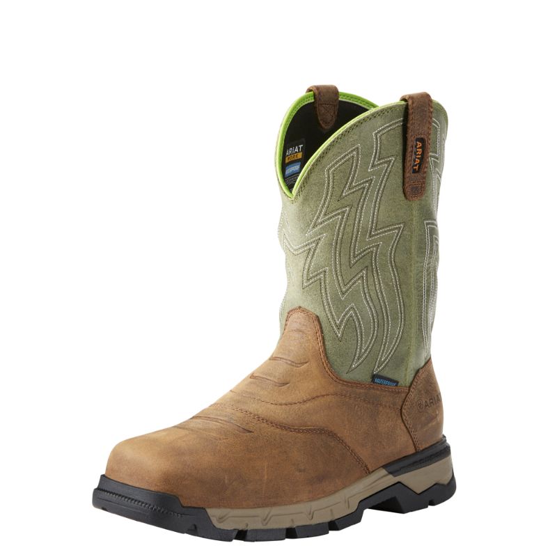 Photo 1 of Ariat Plus Men's Rebar Waterproof Wellington Work Boots - Soft Toe - Rye Brown/Olive Green Size 7(M)
