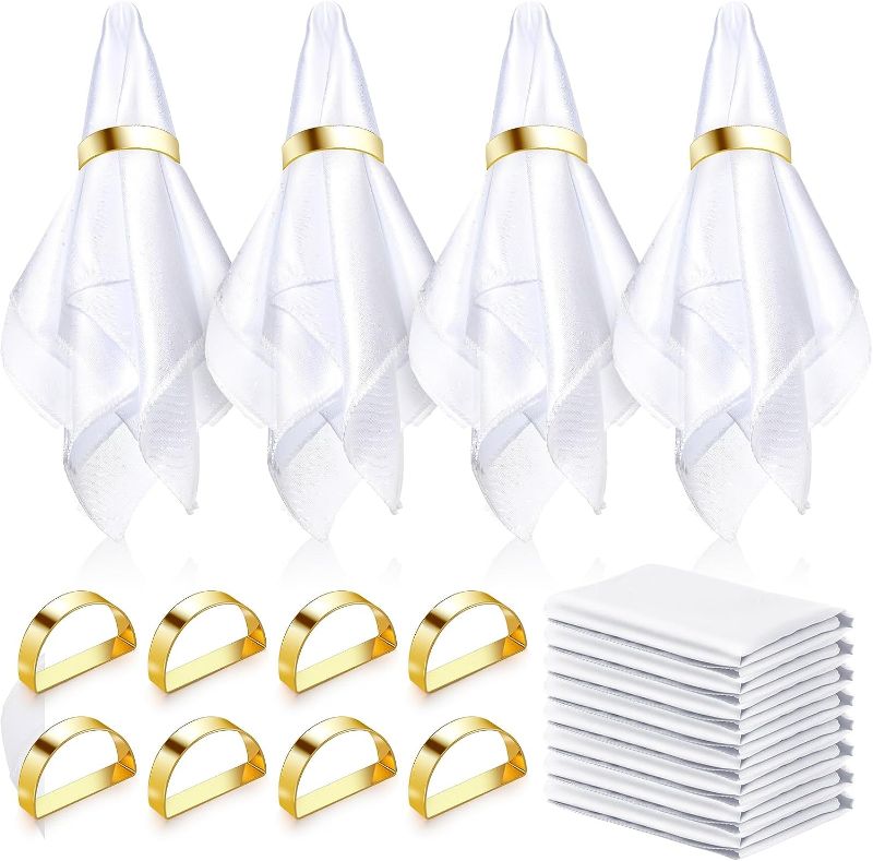 Photo 1 of 
meekoo 16 Pcs Gold Napkin Rings and White Cloth Napkins Set Include 8 Satin Cloth Napkins 8 Napkin Ring Holder for Wedding Thanksgiving Birthday Party...