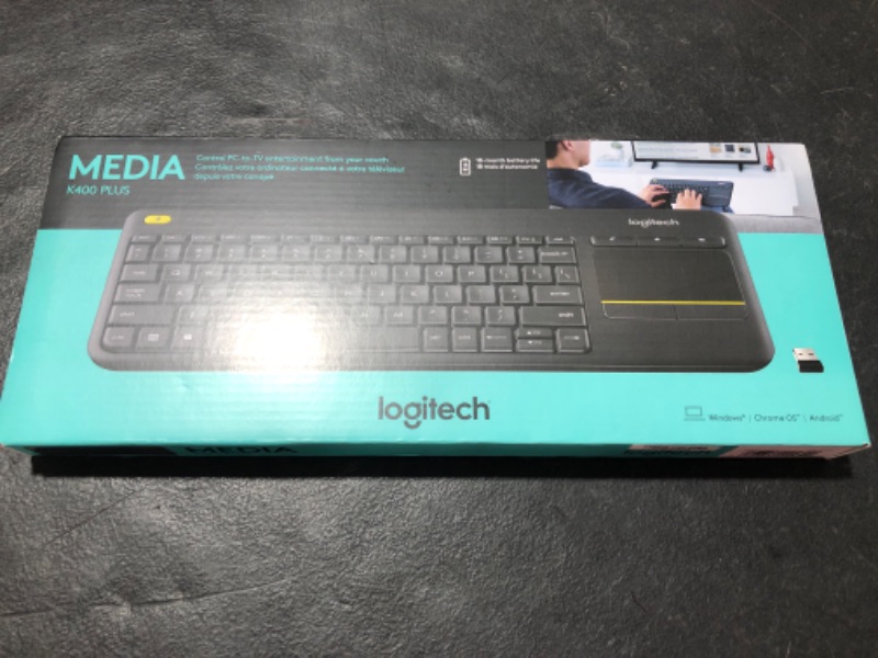 Photo 2 of Logitech K400 Plus Wireless Touch With Easy Media Control and Built-in Touchpad, HTPC Keyboard for PC-connected TV, Windows, Android, Chrome OS, Laptop, Tablet - Black PLUS Floral