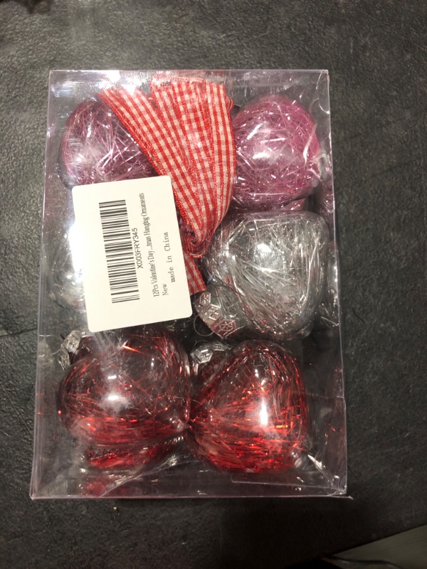 Photo 2 of 12Pcs Valentine's Day Heart Shaped Ornaments with Buffalo Plaid Ribbons -Red Pink Silver Clear Fillable Heart Shaped Baubles for Home Tree -Valentines Day Heart Decorations Christmas Hanging Ornaments