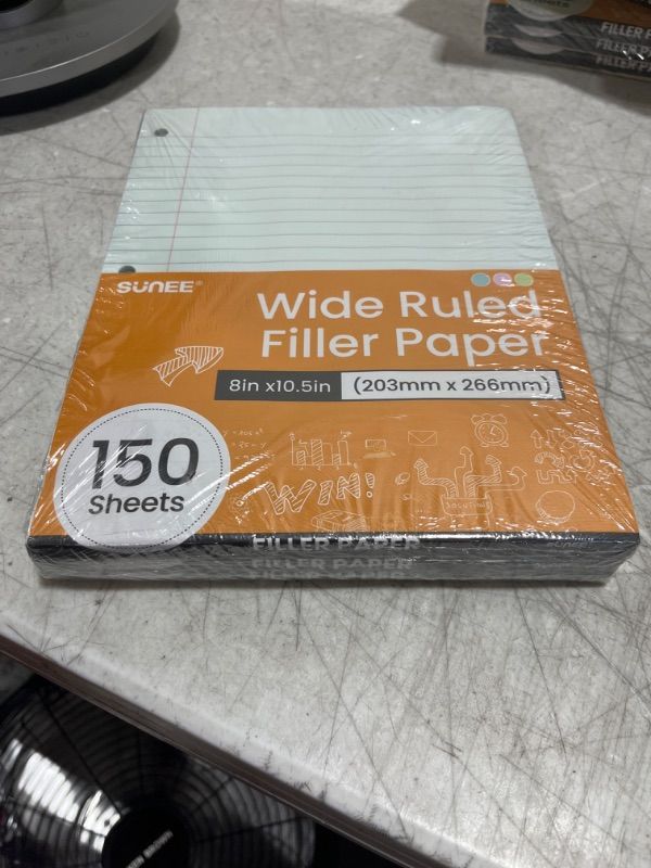 Photo 2 of SUNEE Colored Filler Paper, 8 x 10-1/2 Inch Wide Ruled Paper, 3 Hole Punch Filler Paper, Loose Leaf Notebook Paper for 3 Ring Binders, 150 Sheets/3 Pack
