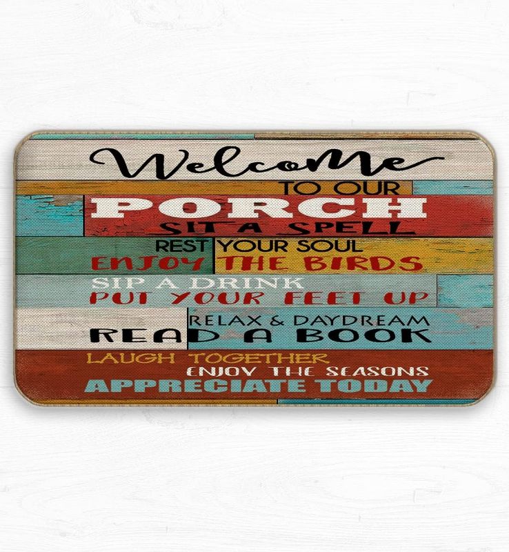 Photo 1 of Znzd Welcome to Our Porch Funny Colorful Decorative Doormat,Front Door Outdoor Entrance Farmhouse Lake House Porch Rustic Home Porch Decor,Housewarming Gifts,30 x 17 Inches Doormats 