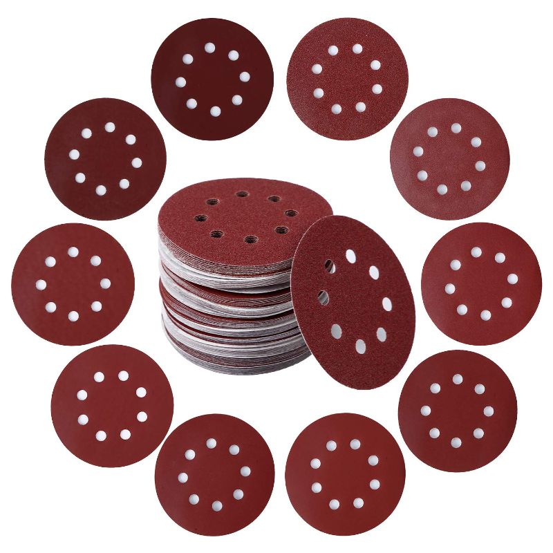 Photo 1 of 100PCS 5 Inch 8 Holes Sanding Discs 60 120 240 400 600 800 1000 1200 1500 2000 Grit Sandpaper Sander Round Sand Paper (100pcs 60-2000 grit) 