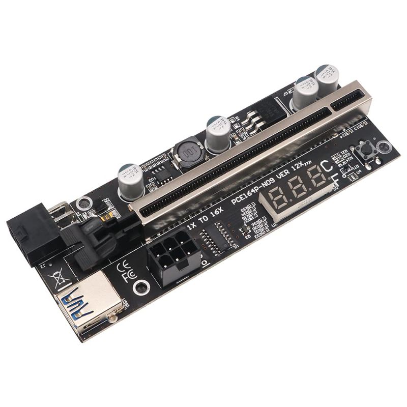 Photo 1 of New Version PCIE Riser 1x to 16x Graphic Extension with Temperature Sensor for Bitcoin GPU Mining Powered Riser Adapter Card