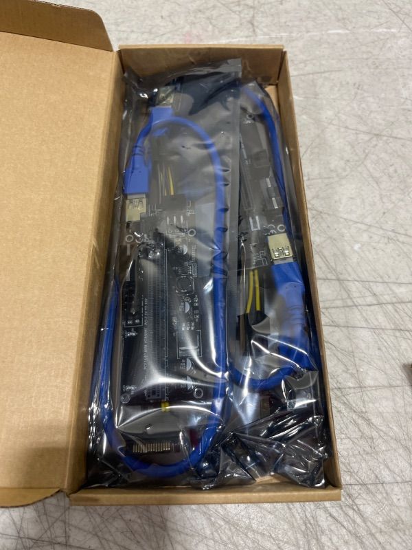 Photo 1 of 2X New Version Horizontal Installation 009S Plus PCI-E 1x to 16x Extender Adapter with Blue Flash LED for BTC Miner (Grey)