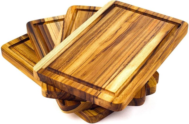 Photo 1 of 3Bros Premium Teak Wood Serving Plate Set - 4 Durable Cheese Plates - 7.5" x 11.8" - Sustainable, High-Quality Wood - Ideal for Charcuterie, Appetizers, and Entertaining - Stylish and Strong - Brown 