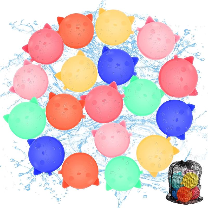 Photo 1 of 18 PCS Reusable Water Balloons Refillable Water Balloons For Kids Silicone Water Ballons Toys With Mesh Bag Quick Fill Summer Water Games Suitable For Outdoor 