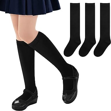 Photo 1 of 3 Pairs Girls Knee High Socks School Uniform Socks Long Socks for Girls Seamless Cotton Toddler Soccer Socks Dress Socks LARGE