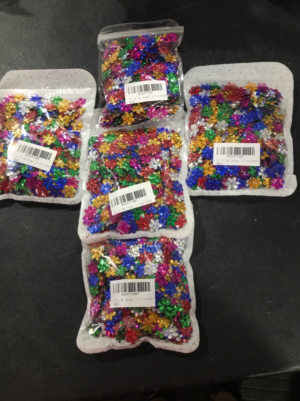 Photo 2 of 1.75 Oz 50g Holographic Flower Sequins Colorful Flower Glitter Confetti 15mm Metallic Foil Sparkle Sequins for Sewing Resin Crafts Party Decoration, 6 Colors (Flower) SET OF 5