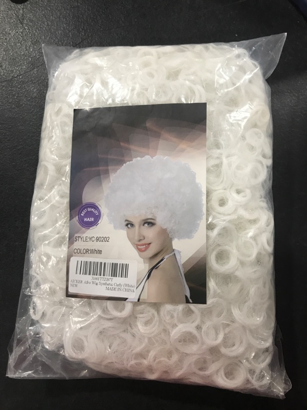 Photo 1 of AICKER Short Kinky Curly Afro Wig for Women Men, 70s Synthetic Heat Resistant Wigs, Funny Party Cosplay Hair (White)