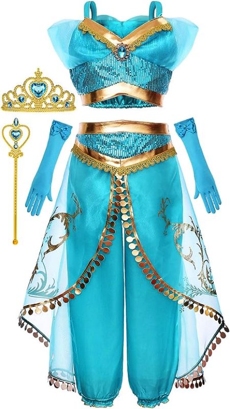 Photo 1 of Arabian Princess Costume for Girls Dress Up Birthday Halloween Party with Tiara and Wand
