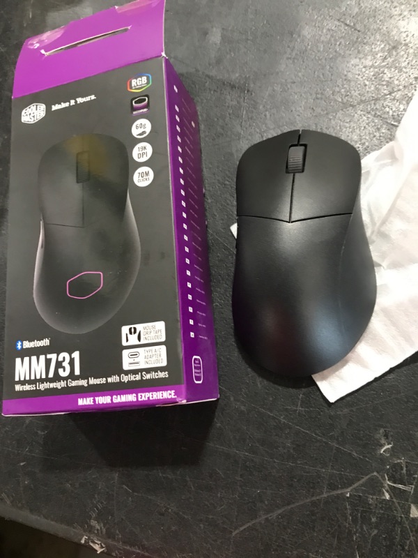 Photo 2 of Cooler Master MM731 Black Gaming Mouse with Adjustable 19,000 DPI, 2.4GHz and Bluetooth Wireless, PTFE Feet, RGB Lighting and MasterPlus+ Software (MM-731-KKOH1) Black MM731 Wireless