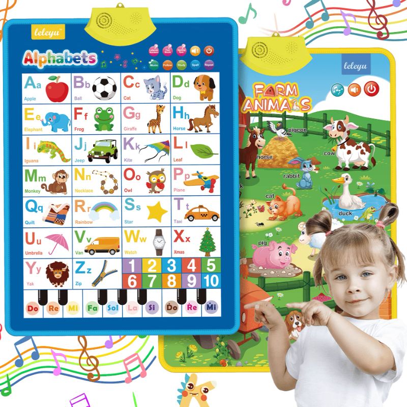 Photo 1 of 2 Pack ABC Learning Toys for Toddler Electronic Alphabet Wall Chart 123 Songs Piano Story Talking Poster Interactive Educational Toy for Boys & Girls Gifts for Autism Kids Aged 3 4 5 Year Olds Farm & Alpha