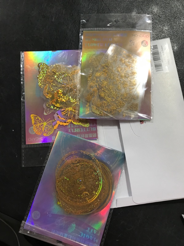 Photo 2 of 135pcs Golden Resin Stickers for Art Crafts,Shiny Holographic Stickers, Glitter Transparent Stickers - Resin Decoration Accessories for Scrapbook Silicone Resin Molds,Water Bottles, Scrapbook Stickers, Laptop, Bullet Journals Gold-135pcs