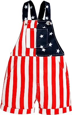 Photo 1 of 4th of July Unisex Baby Girl Boy Bib Overalls American Flag Romper Strap Jumpsuits Casual Pocket Shorts Patriotic Outfit 