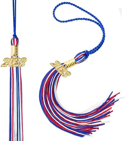 Photo 1 of 2023 Graduation Cap Tassel Charm 2 PCS Tassels for Graduation Cap 2023 Soft Silky Tassel Accessories for Graduate Hats Parties Ceremonies Souvenir Gold Charms 9" Red/White/Blue 