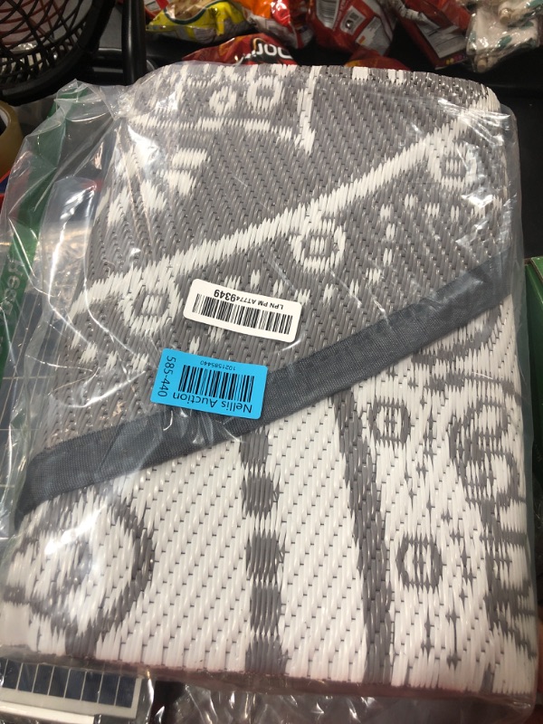 Photo 1 of Vaukki Reversible Boho 5 Ft Round Rugs, Plastic Straw Outdoor Mat, Outdoor Patio Mat, Lightweight Mandala Area Carpet for Patio, Deck, Camping, Beach, Dining Room, Backyard and Picnic,Grey 5 Ft Grey