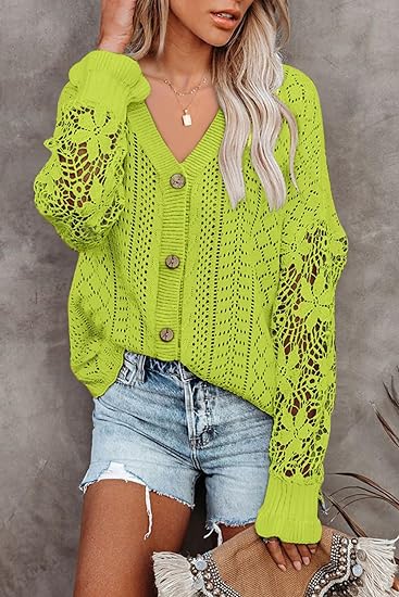 Photo 1 of AlvaQ Womens Lightweight Lace Crochet Cardigan Sweater Kimonos Casual Oversized Open Front Button Down Knit Outwear LARGE
