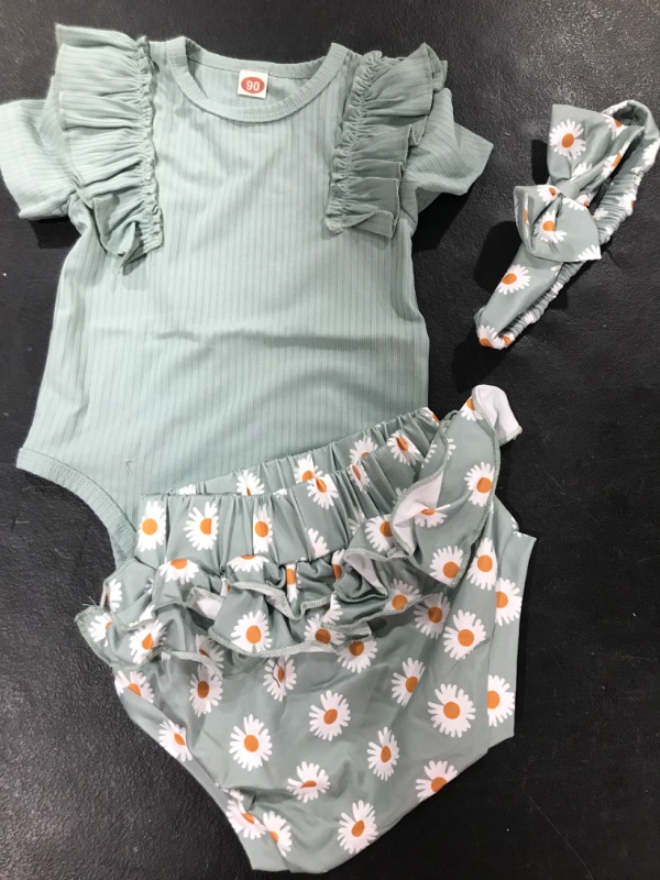 Photo 2 of (6-9 MONTHS) Honykids Newborn Baby Girl Clothes Infant Short Ruffle Romper Floral Pants Baby Girl Summer Outfits