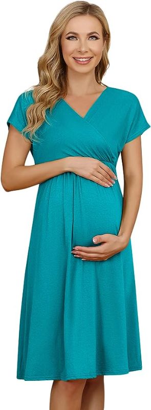 Photo 1 of (LARGE) Coolmee Maternity Dress Women's V-Neck A-Line Knee Length Wrap Dress Swing Dresses for Baby Shower or Casual Wear