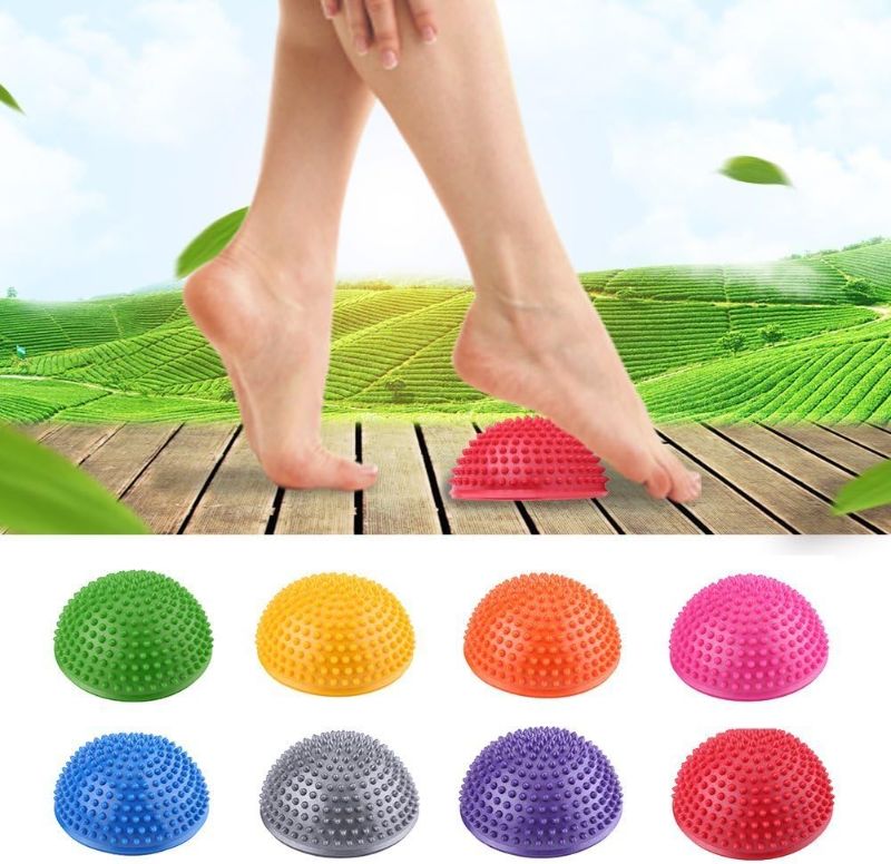 Photo 1 of 2 Pcs Foot Spiky Massage Balls,PVC Inflatable Half Yoga Foot Trigger Points Exercises Fitness Balance Ball for Deep Tissue Massage,Feet,Back,Hand, Muscles, Acupressure & All Over Body (Silver) Hed