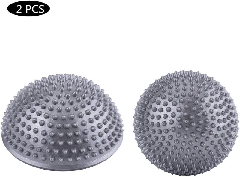 Photo 2 of 2 Pcs Foot Spiky Massage Balls,PVC Inflatable Half Yoga Foot Trigger Points Exercises Fitness Balance Ball for Deep Tissue Massage,Feet,Back,Hand, Muscles, Acupressure & All Over Body (Silver) Hed