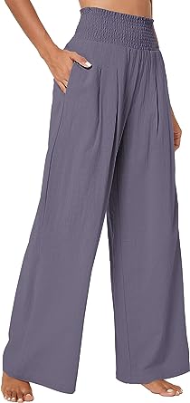 Photo 1 of (XL) Urban Coco Women's Elastic High Waist Light Weight Loose Casual Wide Leg Trousers Long Pants with Pocket  SLAY GREY