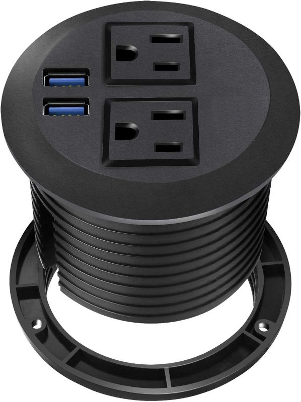 Photo 1 of Desktop Power Grommet with USB,Hidden Power Socket. Desk Hole Grommet Outlet,Easy Access to 2 power Source Along with 2 USB Power Port Connections(2 USB Ports)
