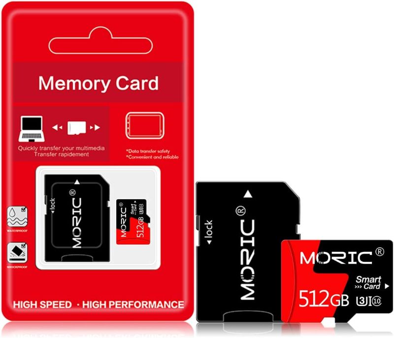 Photo 1 of 512GB High Speed Micro SD Card with Adapter Memory Card for Phone,Game Console,Dash Cam,Camcorder,Surveillance,Drones