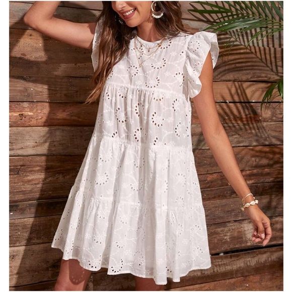 Photo 1 of (SMALL) white embroidered babydoll layered dress