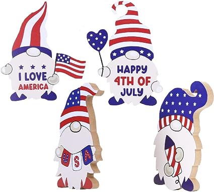 Photo 1 of 4PCS 4th of July Wooden Gnome Table Decorations, Cute Patriotic American Gnome Sign Table Centerpiece Home Decor for Memorial Day Independence Day Indoor Party Tiered Tray Desk Mantle Fireplace Shelf