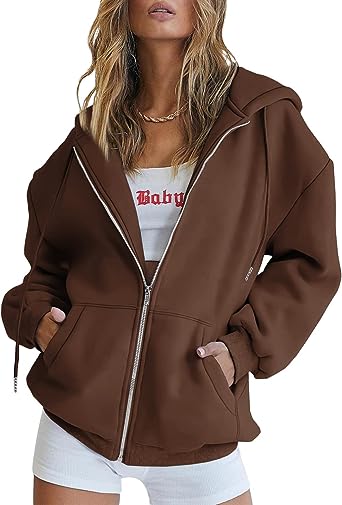 Photo 1 of (XL)Trendy Queen Womens Zip Up Hoodies Long Sleeve Sweatshirts Fall Outfits Oversized Sweaters Casual Fashion Jackets