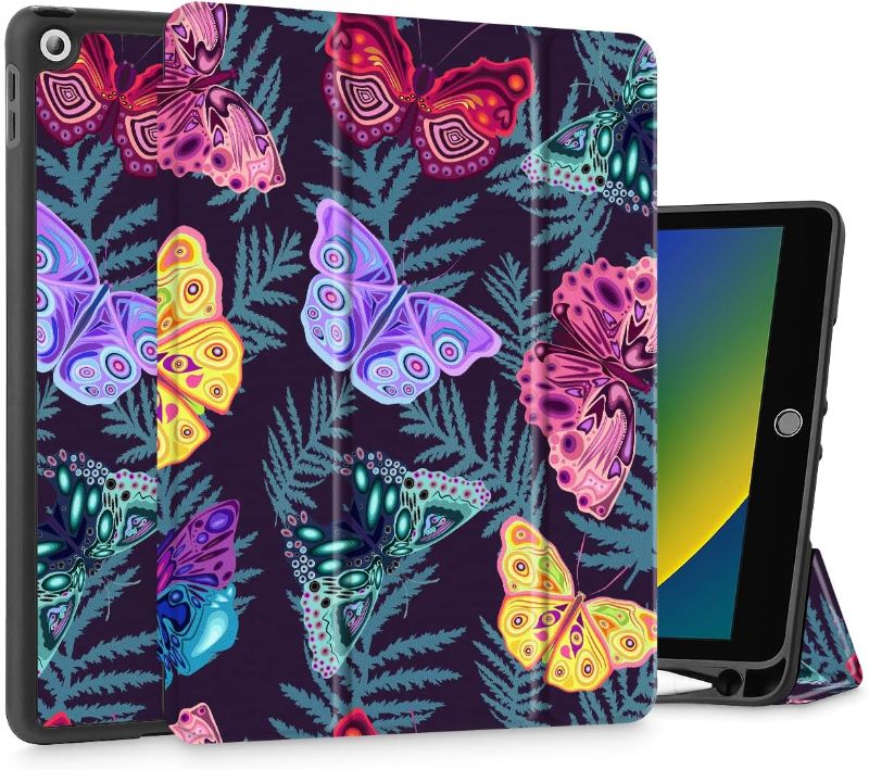 Photo 1 of  iPad 10.2 Case 9th Gen (2021)/8th Gen (2020)/7th Gen (2019) with Pencil Holder, Slim Stand Hard Back Shell Magnetic Smart Cover, Auto Wake/Sleep for iPad 10.2 Inch,Stylized Butterfly