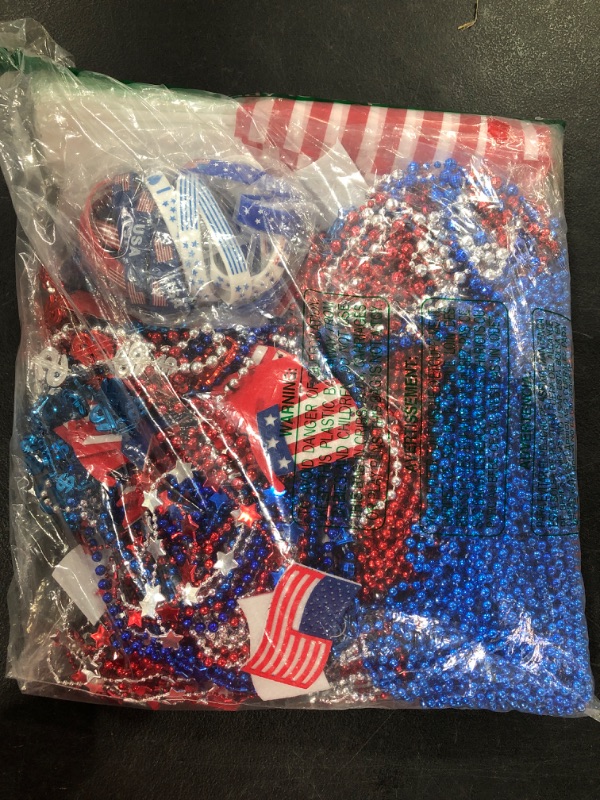 Photo 2 of 216 Pcs 4th of July Beads Bulk, Metallic Red Bule Silver Patriotic Star Bead Necklaces for 4th of July Independence Day, Patriotic Parade