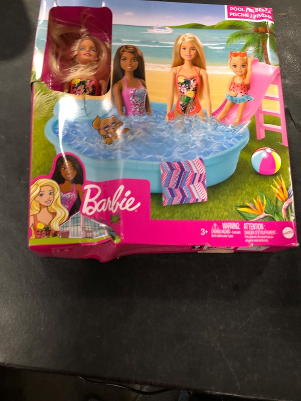 Photo 2 of ?Barbie Doll, 11.5-Inch Blonde, and Pool Playset with Slide and Accessories, Gift for 3 to 7 Year Olds