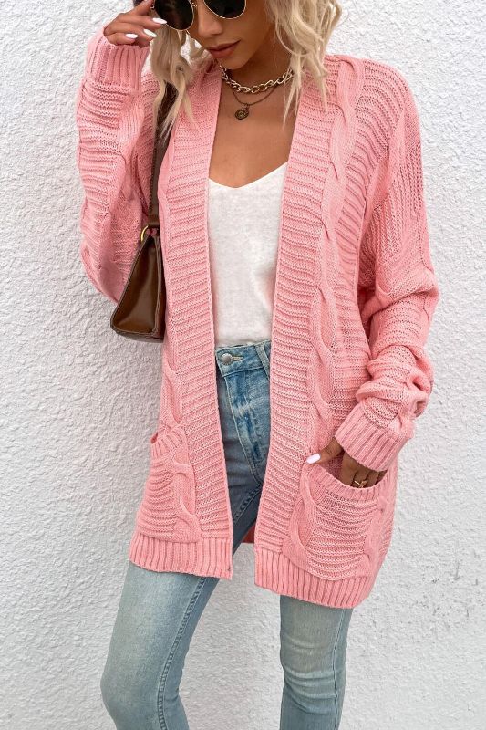 Photo 1 of (MEDIUM) Knit Open Front Longline Cardigan ROSE PINK