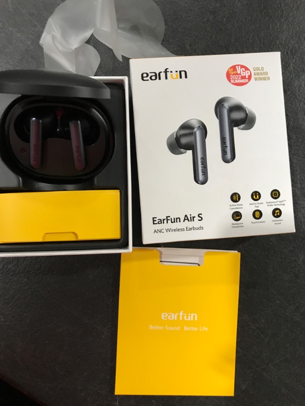 Photo 2 of EarFun Air S Noise Cancelling Wireless Earbuds, Qualcomm® aptX™, 4 Mics CVC 8.0 Call, Multipoint Connection, Wireless Charging, 10mm Wool Composite Drivers, App with Custom EQ, Game Mode, Black