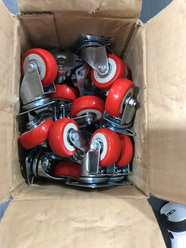 Photo 2 of 24 Pack 2" Caster Wheels Swivel Plate On Red Polyurethane Wheels (2" no brake)