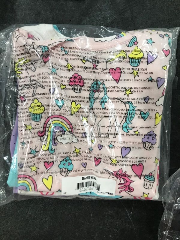 Photo 2 of (4T) Amazon Essentials Girls and Toddlers' Short-Sleeve T-Shirts, Multipacks 5 Blue Unicorn/Grey/Lilac/Pale Pink Hearts/White Cupcakes 4T