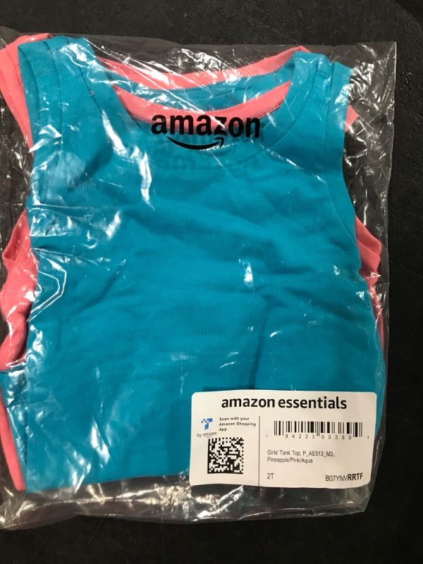 Photo 2 of (2T) Amazon Essentials Girls' Tank Top, Pack of 3, Aqua Blue/Pink/Pineapple