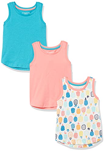 Photo 1 of (2T) Amazon Essentials Girls' Tank Top, Pack of 3, Aqua Blue/Pink/Pineapple