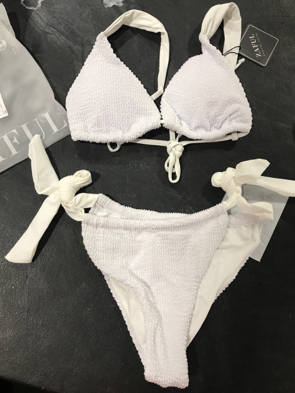 Photo 1 of (SMALL) ZAFUL Women's Bikini Sets Ribbed Two Piece Swimsuit WHITE 