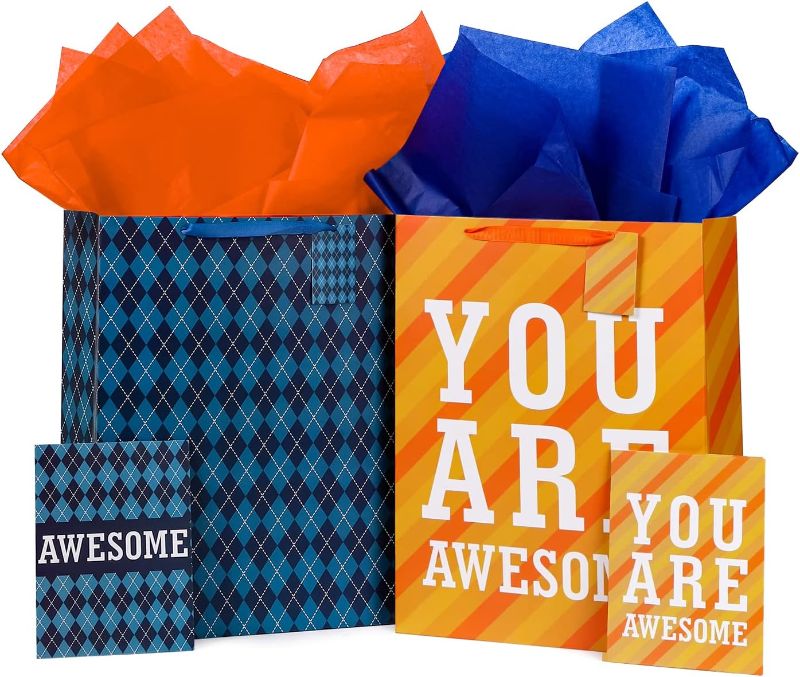 Photo 1 of 16.5" Gift Bags for Men, Boys, Father's Day - Extra Large Gift Bags with Greeting Card, Tag, Tissue Paper - 2 Pack