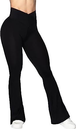 Photo 1 of (XL) Sunzel Flare Leggings, Crossover Yoga Pants with Tummy Control, High-Waisted and Wide Leg BLACK XLARGE