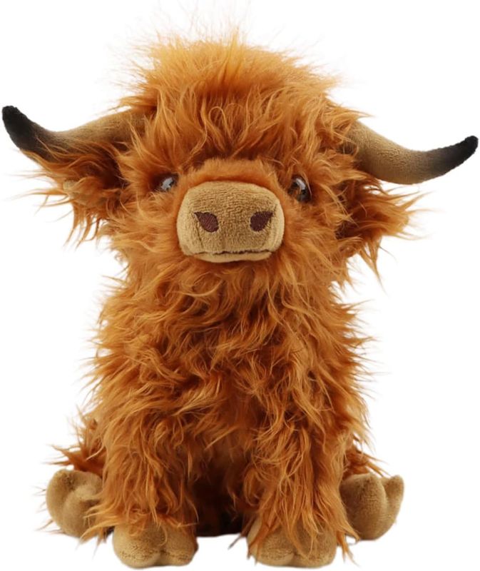 Photo 1 of Cute Highland Cow Stuffed Animals,10.5 inches Realistic Cow Plush Toy,Highland Cattle Farm Toy Gift for Adults Kids Boys Girls Birthday Plush Gifts (Brown Cow)