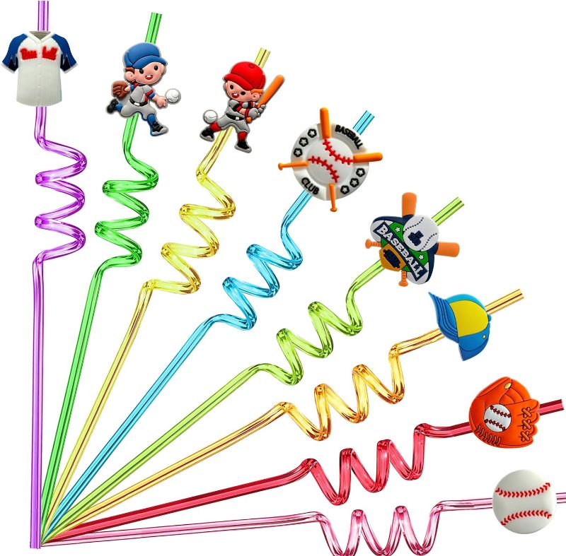 Photo 1 of 24 Baseball Party Drinking Straws, Baseball Party Decorations Supplies for Kids Birthday, Baseball Party Favors for Kids, Crazy Silly Straws for Baseball Theme Party Favors