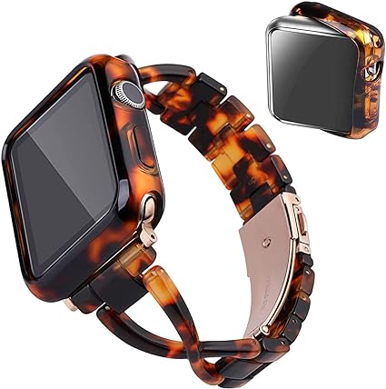 Photo 1 of Omter Resin Band with Case Compatible Apple Watch Band 38mm 40mm 41mm 42mm 44mm 45mm Women iwatch Series 8 7 6 SE 5 4 3 2 1 Accessories Metal Buckle Wristband X-Link Sport Strap