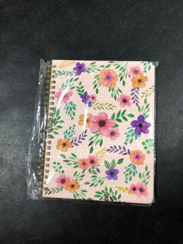 Photo 2 of FANCY LAND Floral Spiral Notebook 8.25" x 6.25" with Pockets Pink Hardcover Journal 120 Lined Pages Women Girl Office School Home