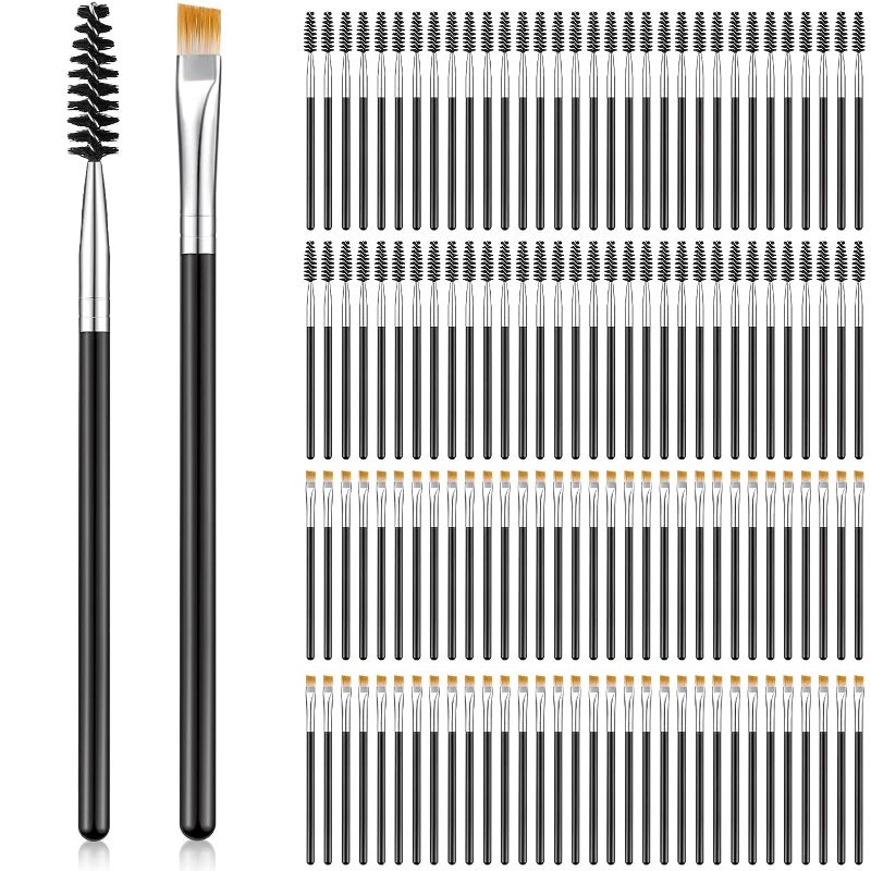 Photo 1 of 200 Pieces Angled Eyebrow Brush Eyelash Brush Set, 100 Pieces Eyelash Brush 100 Pieces Eyeliner Brush Mascara Wands Makeup Spoolies Makeup Brushes Applicator Eye Brow Brush Comb, Black 