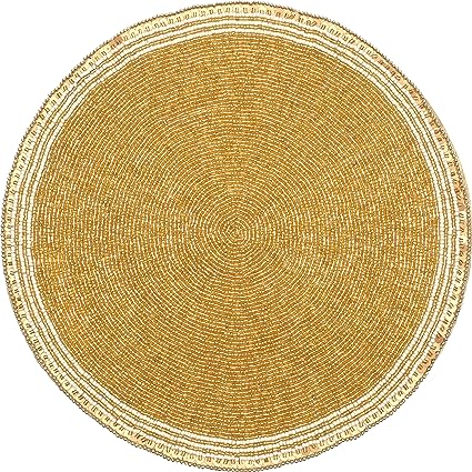 Photo 1 of  2PK Limited-time deal: Handmade Round Beaded Placemat for Dining Table - 13 Inches Table Mat for Gathering, Occasional Decoration and Family Parties Celebrations - Jewel Gold 